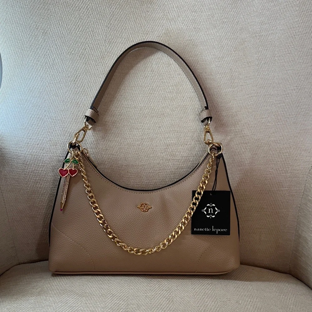 Nanette Lepore Beige Shoulder Bag with Gold Chain